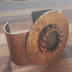 Priestess Hammered Steel Brass Tone Sun Dial Arm Cuff Bracelet